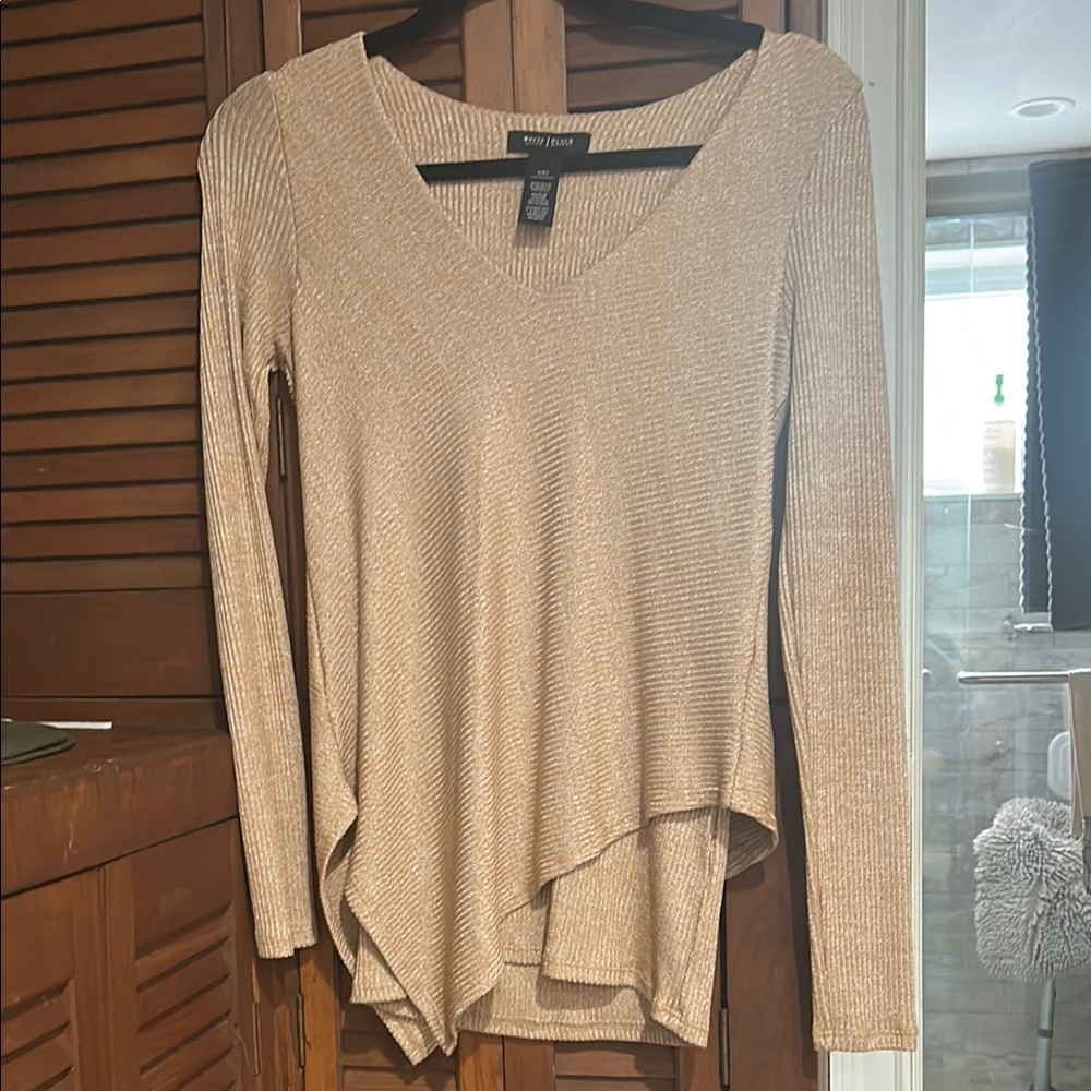 White House Black Market Cream Asymmetrical Blouse